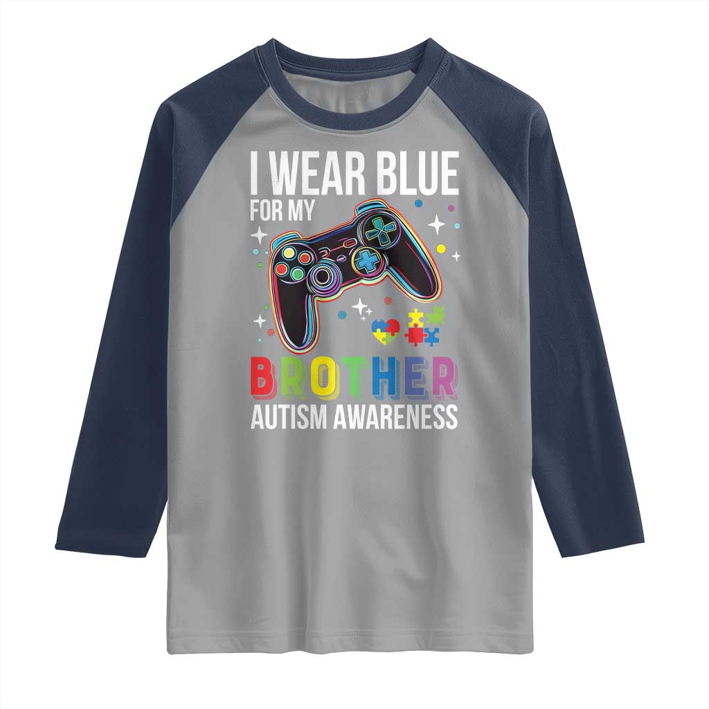 Autism Awareness Gamer Raglan Shirt I Wear Blue for My Brother Video Game Family Support TS02 Sport Gray Navy Print Your Wear