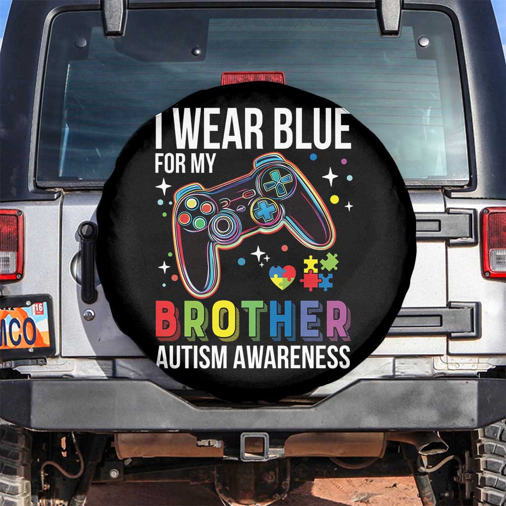 Autism Awareness Gamer Spare Tire Cover I Wear Blue for My Brother Video Game Family Support TS02 No hole Black Print Your Wear