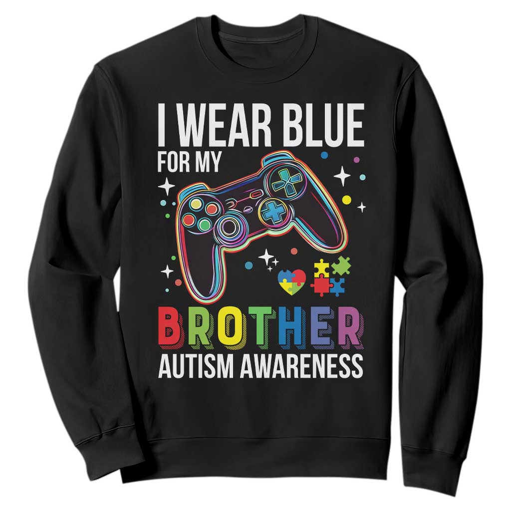 Autism Awareness Gamer Sweatshirt I Wear Blue for My Brother Video Game Family Support TS02 Black Print Your Wear