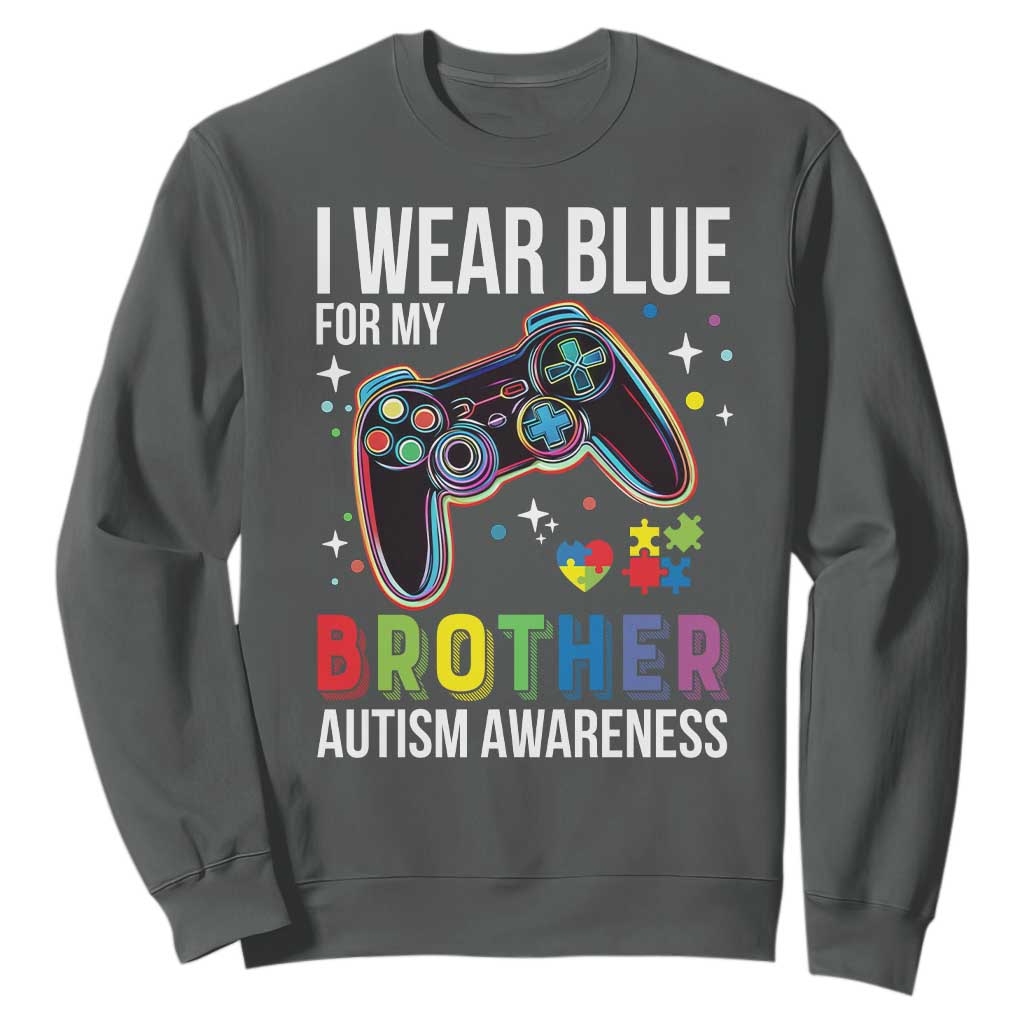 Autism Awareness Gamer Sweatshirt I Wear Blue for My Brother Video Game Family Support TS02 Dark Heather Print Your Wear