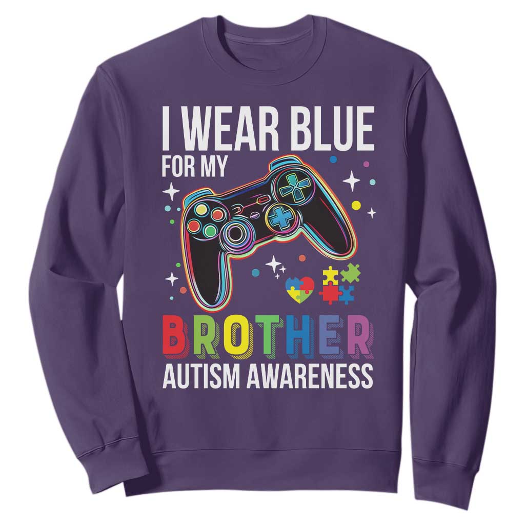 Autism Awareness Gamer Sweatshirt I Wear Blue for My Brother Video Game Family Support TS02 Purple Print Your Wear