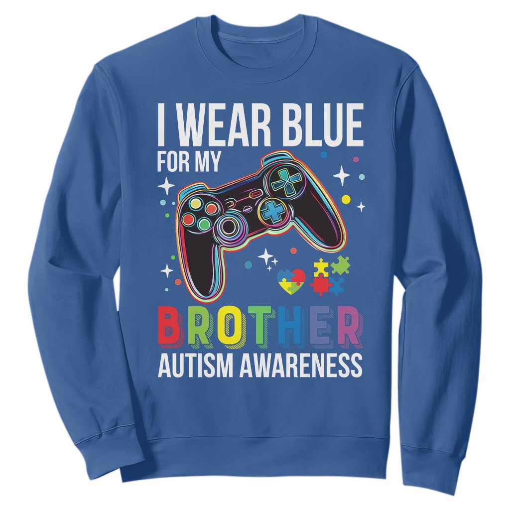 Autism Awareness Gamer Sweatshirt I Wear Blue for My Brother Video Game Family Support TS02 Royal Blue Print Your Wear