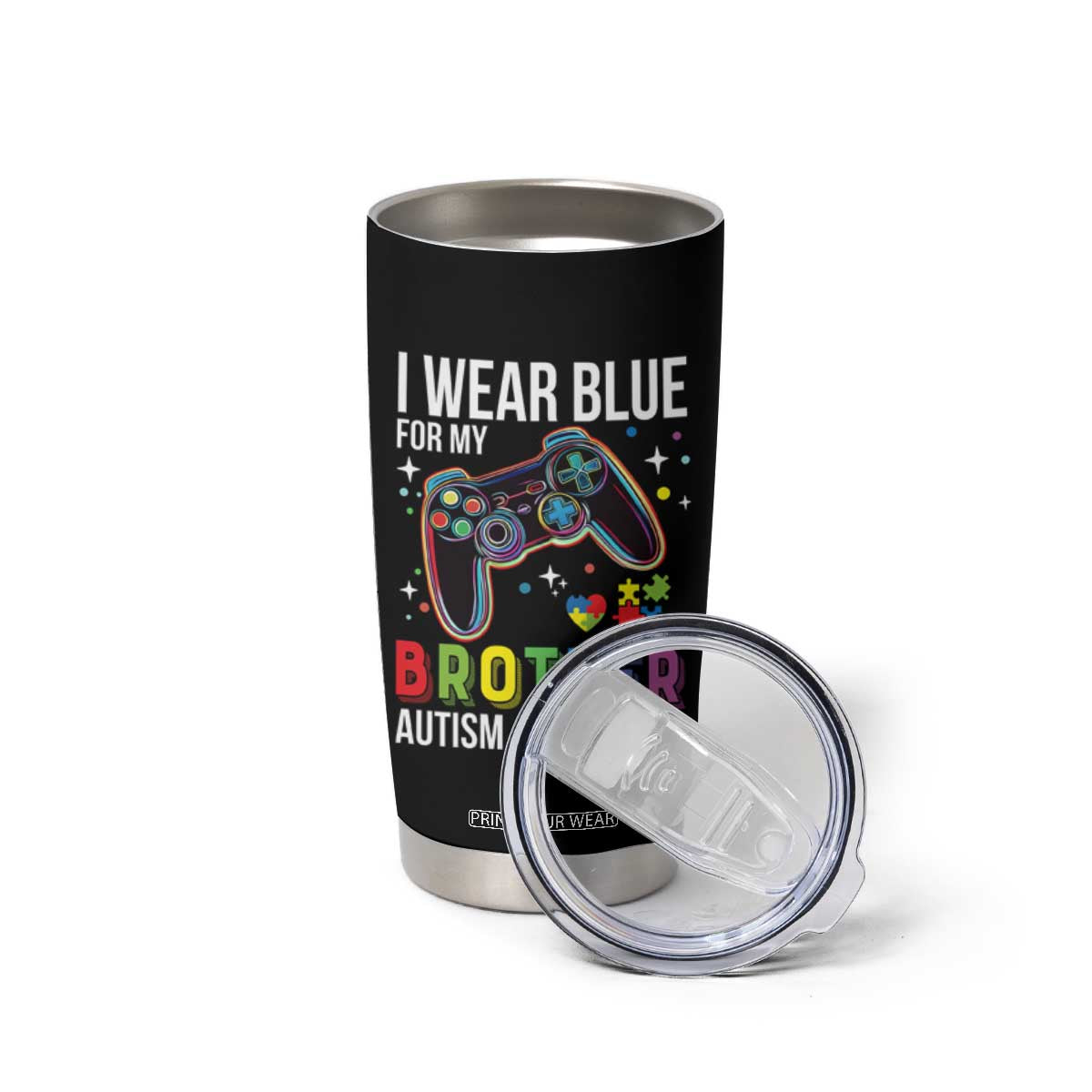 Autism Awareness Gamer Tumbler Cup I Wear Blue for My Brother Video Game Family Support TS02 Print Your Wear