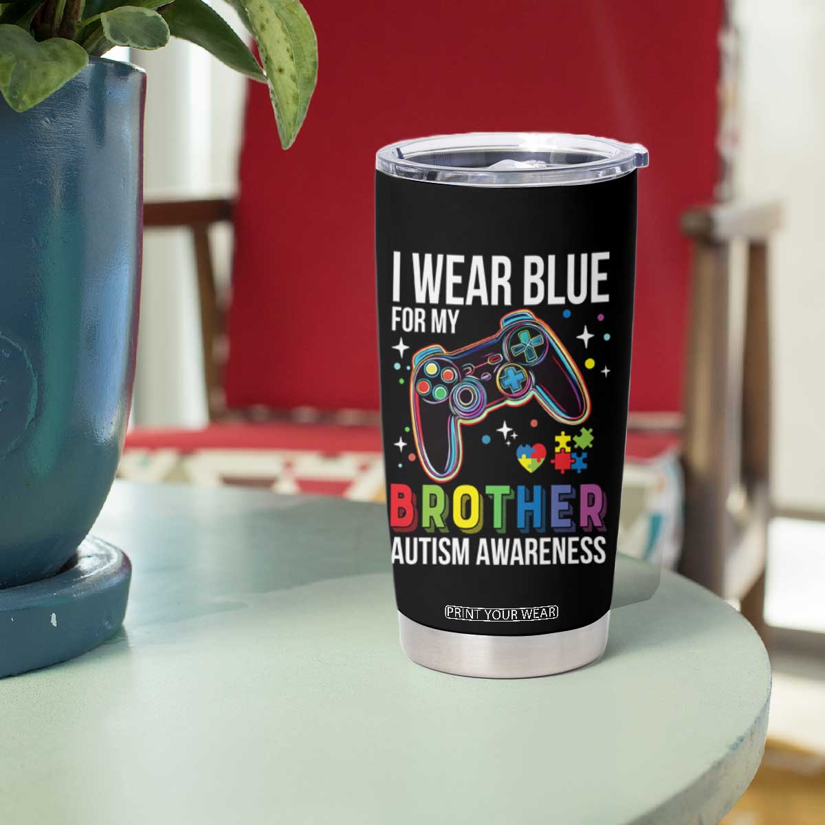Autism Awareness Gamer Tumbler Cup I Wear Blue for My Brother Video Game Family Support TS02 Print Your Wear