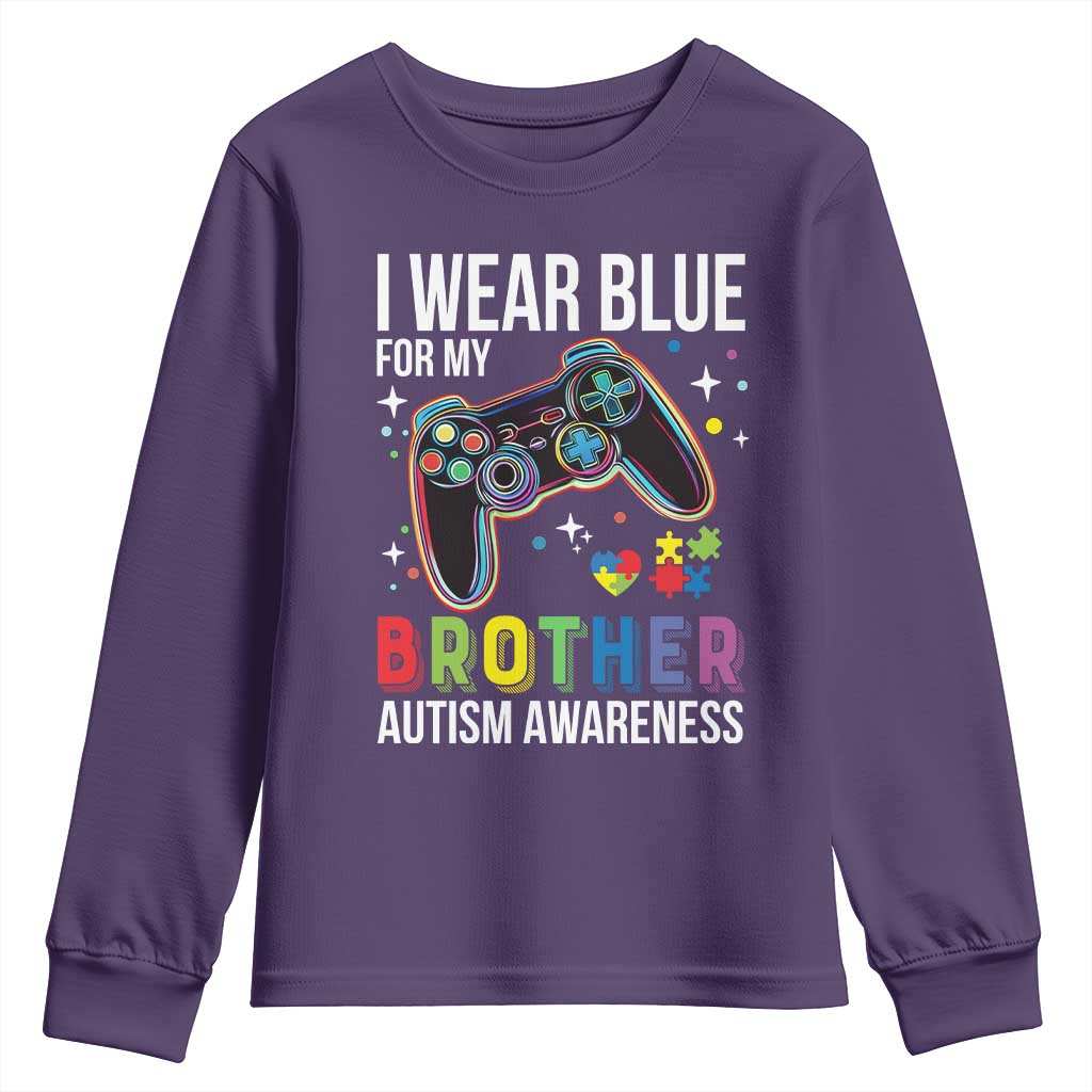 Autism Awareness Gamer Youth Sweatshirt I Wear Blue for My Brother Video Game Family Support TS02 Purple Print Your Wear