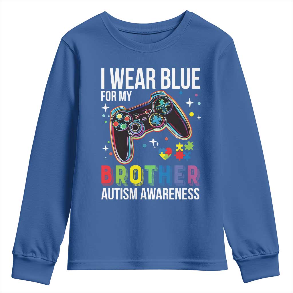Autism Awareness Gamer Youth Sweatshirt I Wear Blue for My Brother Video Game Family Support TS02 Royal Blue Print Your Wear