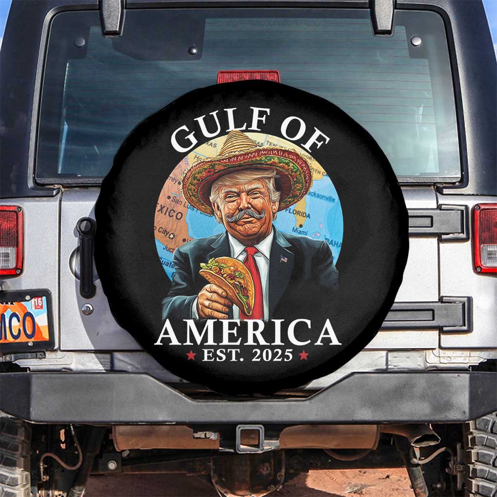 Funny Trump Gulf Of USA Spare Tire Cover Mexico Sombrebro Tacos US 2025 TS02 No hole Black Print Your Wear