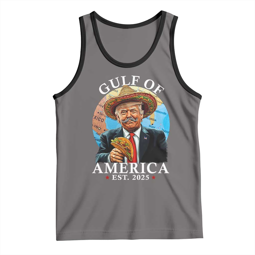 Funny Trump Gulf Of USA Tank Top Mexico Sombrebro Tacos US 2025 TS02 Deep Heather Black Print Your Wear