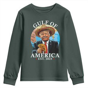 Funny Trump Gulf Of USA Youth Sweatshirt Mexico Sombrebro Tacos US 2025 TS02 Dark Forest Green Print Your Wear
