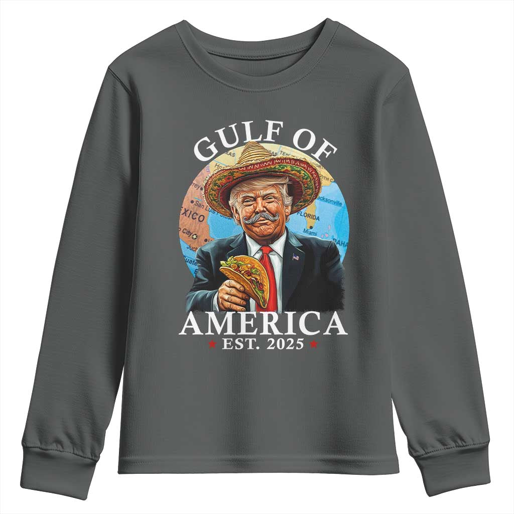 Funny Trump Gulf Of USA Youth Sweatshirt Mexico Sombrebro Tacos US 2025 TS02 Dark Heather Print Your Wear