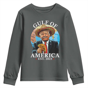 Funny Trump Gulf Of USA Youth Sweatshirt Mexico Sombrebro Tacos US 2025 TS02 Dark Heather Print Your Wear
