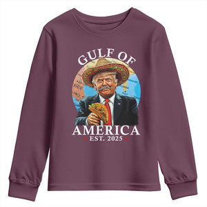 Funny Trump Gulf Of USA Youth Sweatshirt Mexico Sombrebro Tacos US 2025 TS02 Maroon Print Your Wear