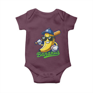 Cute Banana Graphics Baby Onesie Funny Sports Baseball Lover TS02 Maroon Print Your Wear