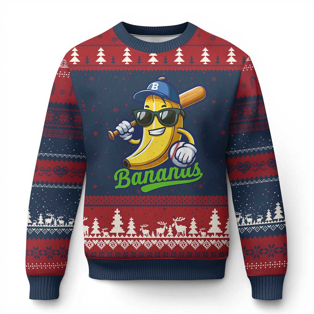 Cute Banana Graphics Ugly Christmas Sweater Funny Sports Baseball Lover TS02 Navy Red Print Your Wear