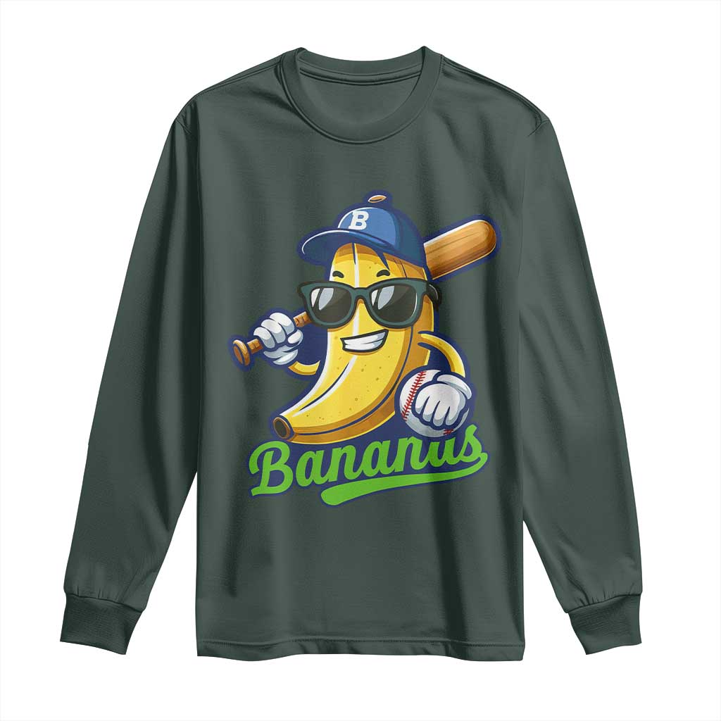 Cute Banana Graphics Long Sleeve Shirt Funny Sports Baseball Lover TS02 Dark Forest Green Print Your Wear