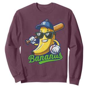 Cute Banana Graphics Sweatshirt Funny Sports Baseball Lover TS02 Maroon Print Your Wear