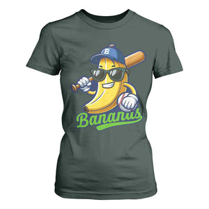 Cute Banana Graphics T Shirt For Women Funny Sports Baseball Lover TS02 Dark Forest Green Print Your Wear