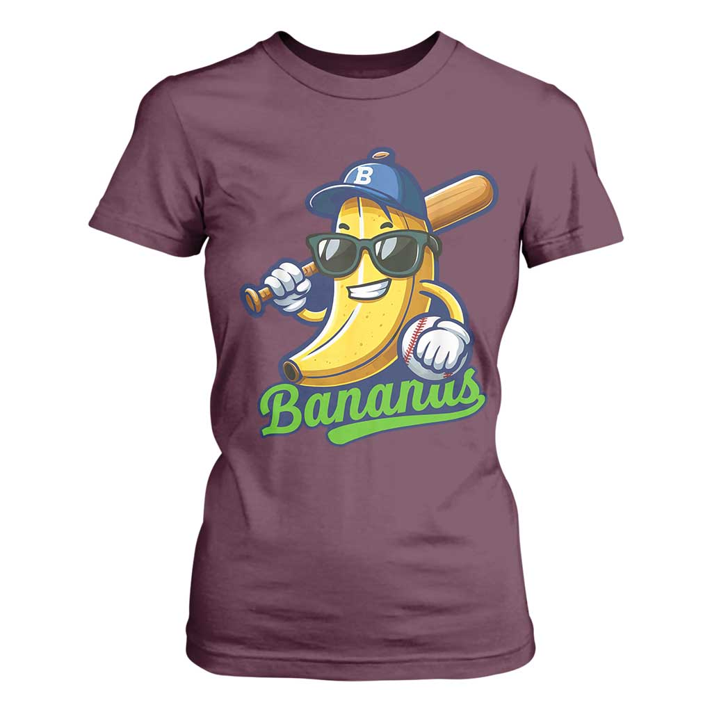 Cute Banana Graphics T Shirt For Women Funny Sports Baseball Lover TS02 Maroon Print Your Wear