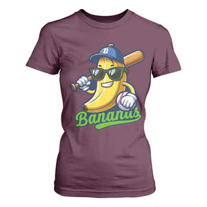 Cute Banana Graphics T Shirt For Women Funny Sports Baseball Lover TS02 Maroon Print Your Wear