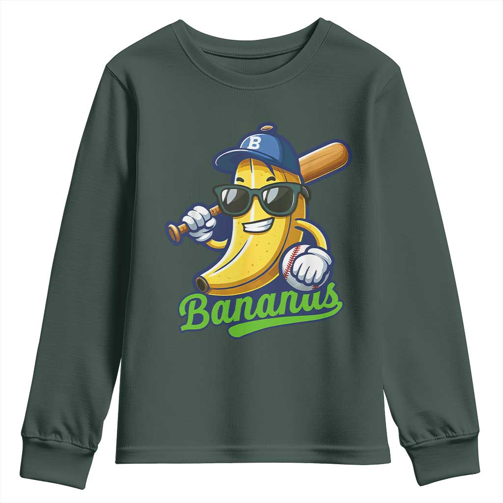 Cute Banana Graphics Youth Sweatshirt Funny Sports Baseball Lover TS02 Dark Forest Green Print Your Wear