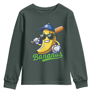 Cute Banana Graphics Youth Sweatshirt Funny Sports Baseball Lover TS02 Dark Forest Green Print Your Wear