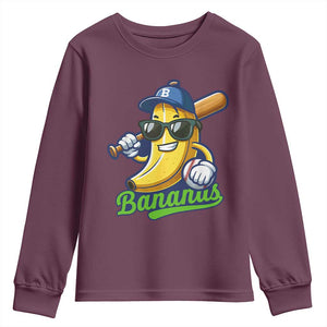 Cute Banana Graphics Youth Sweatshirt Funny Sports Baseball Lover TS02 Maroon Print Your Wear