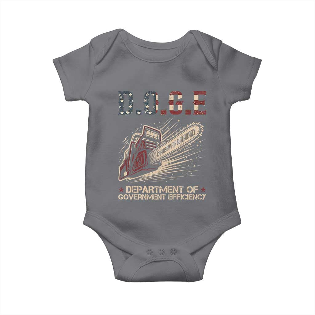 Chainsaw For Bureaucracy Baby Onesie Funny DOGE USA Flag TS02 Charcoal Print Your Wear