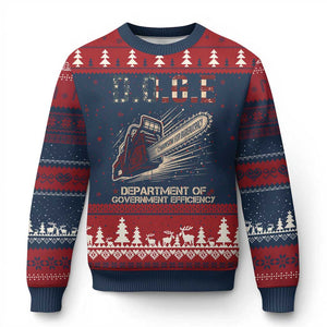 Chainsaw For Bureaucracy Ugly Christmas Sweater Funny DOGE USA Flag TS02 Navy Red Print Your Wear