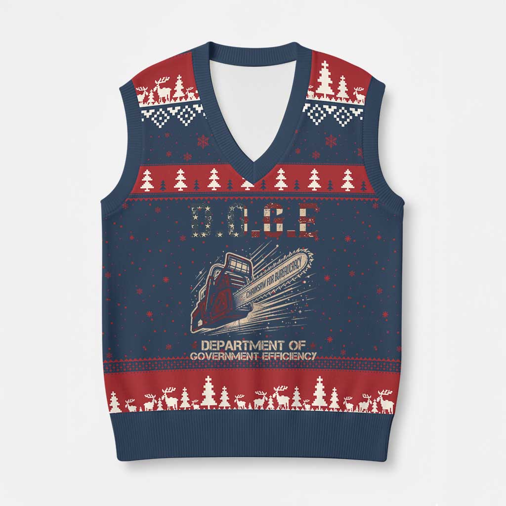 Chainsaw For Bureaucracy V-Neck Knit Sweater Vest Funny DOGE USA Flag TS02 Navy Red Print Your Wear