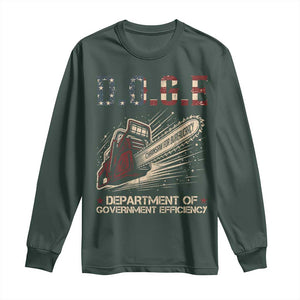 Chainsaw For Bureaucracy Long Sleeve Shirt Funny DOGE USA Flag TS02 Dark Forest Green Print Your Wear