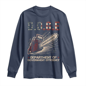Chainsaw For Bureaucracy Long Sleeve Shirt Funny DOGE USA Flag TS02 Navy Print Your Wear