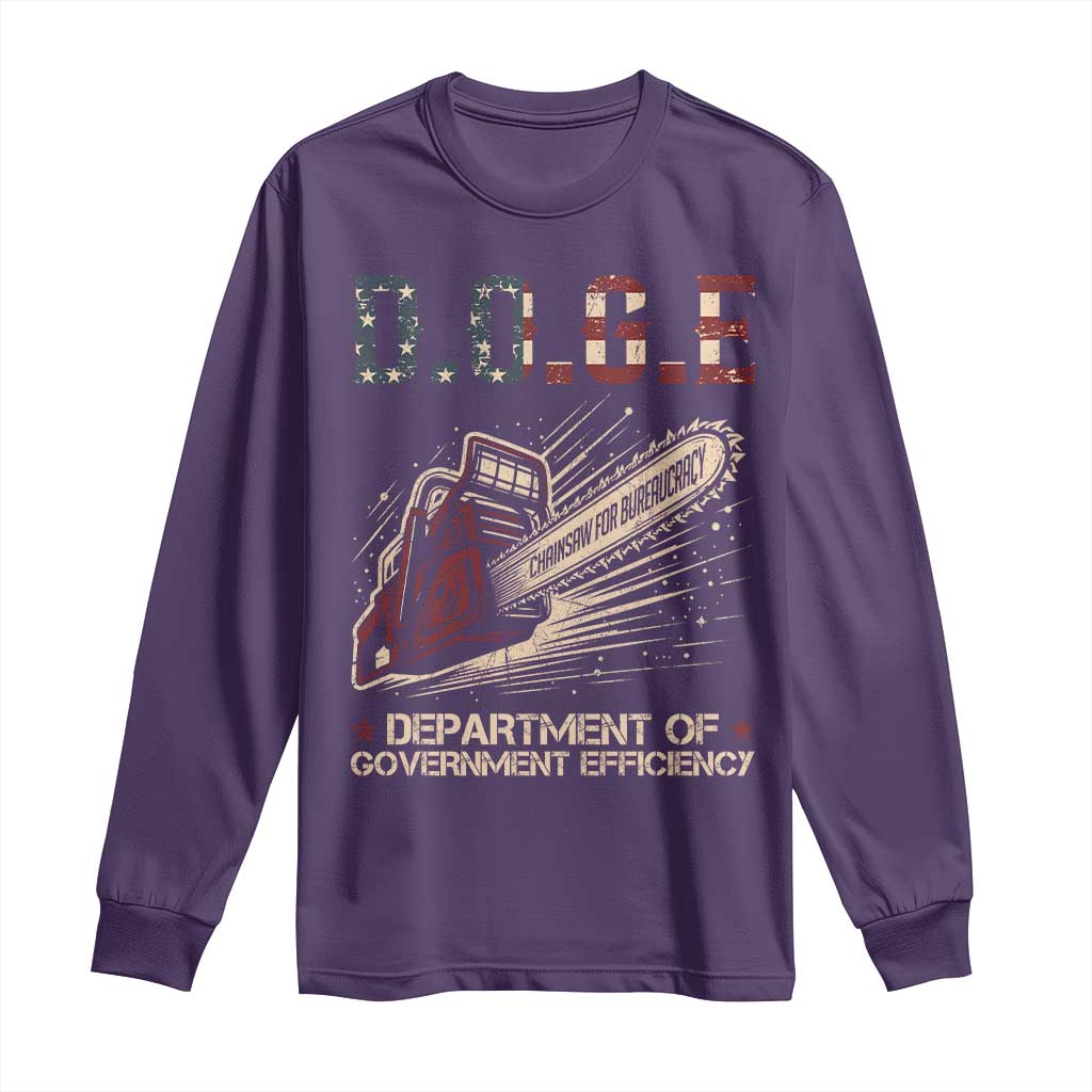 Chainsaw For Bureaucracy Long Sleeve Shirt Funny DOGE USA Flag TS02 Purple Print Your Wear