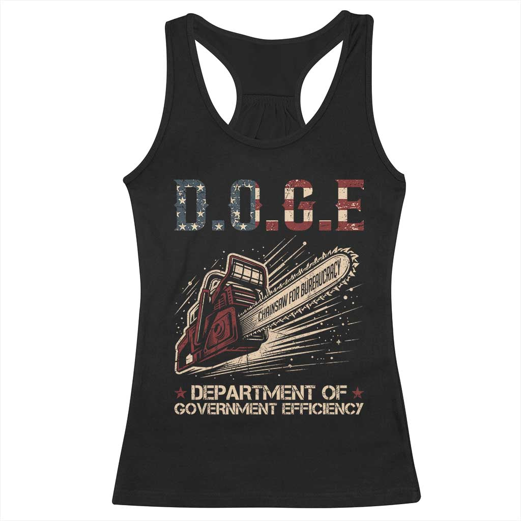 Chainsaw For Bureaucracy Racerback Tank Top Funny DOGE USA Flag TS02 Black Print Your Wear