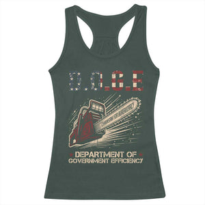 Chainsaw For Bureaucracy Racerback Tank Top Funny DOGE USA Flag TS02 Dark Forest Green Print Your Wear