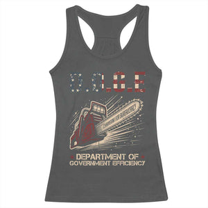 Chainsaw For Bureaucracy Racerback Tank Top Funny DOGE USA Flag TS02 Dark Heather Print Your Wear