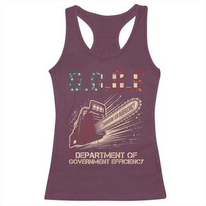 Chainsaw For Bureaucracy Racerback Tank Top Funny DOGE USA Flag TS02 Maroon Print Your Wear