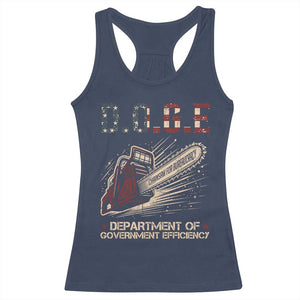 Chainsaw For Bureaucracy Racerback Tank Top Funny DOGE USA Flag TS02 Navy Print Your Wear