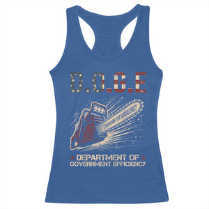 Chainsaw For Bureaucracy Racerback Tank Top Funny DOGE USA Flag TS02 Royal Blue Print Your Wear