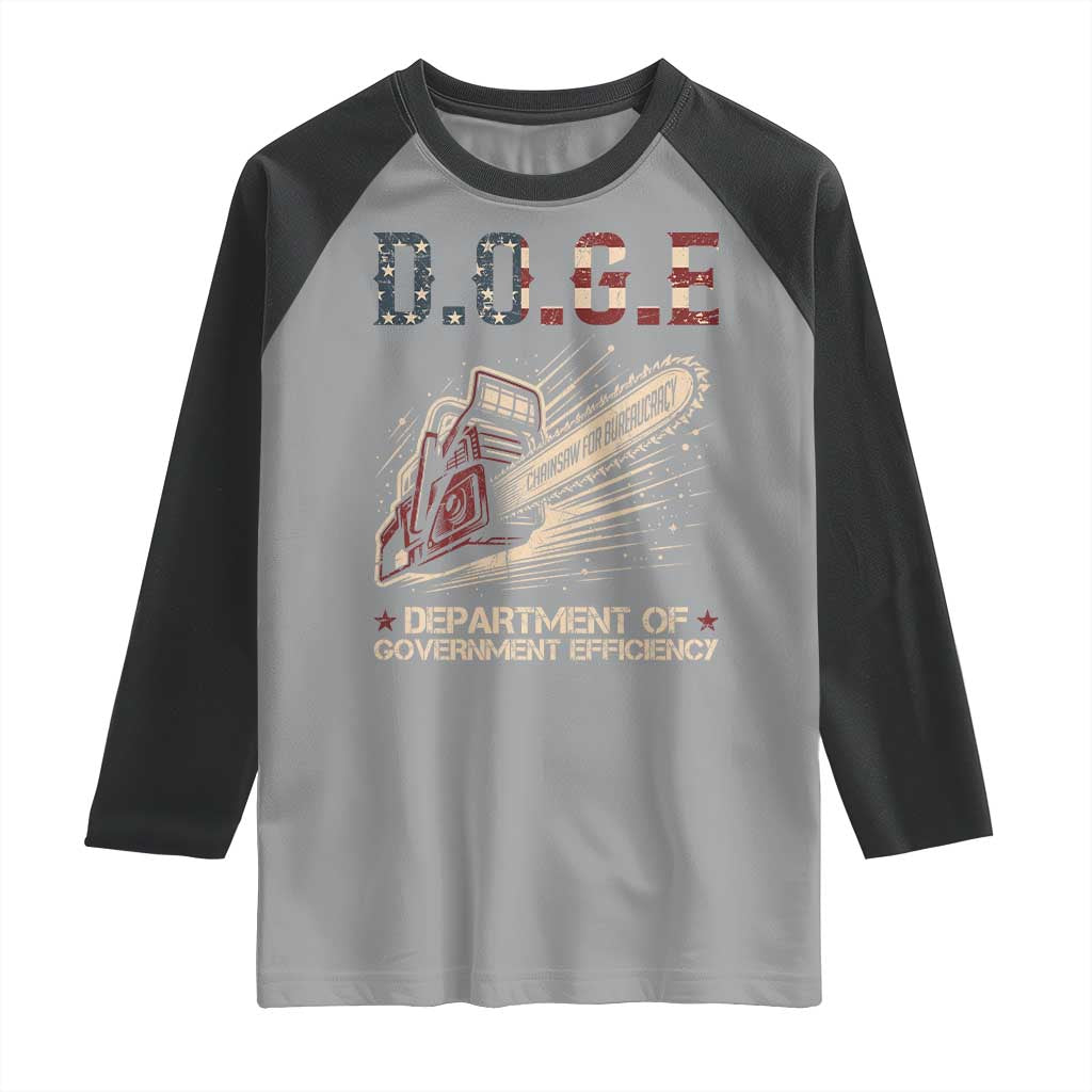 Chainsaw For Bureaucracy Raglan Shirt Funny DOGE USA Flag TS02 Sport Gray Black Print Your Wear