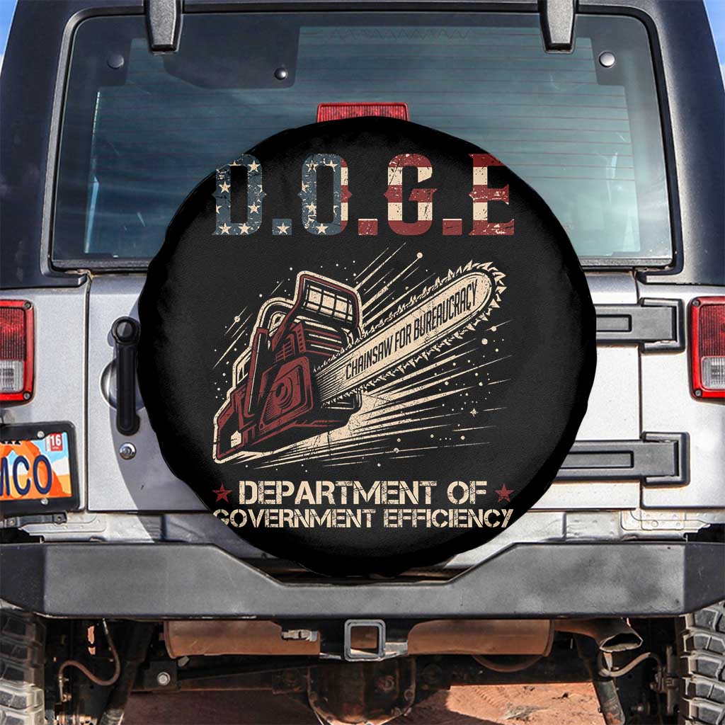 Chainsaw For Bureaucracy Spare Tire Cover Funny DOGE USA Flag TS02 No hole Black Print Your Wear