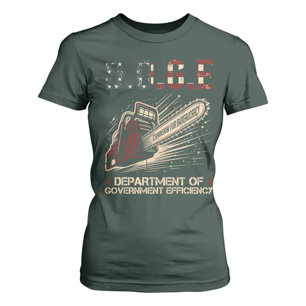 Chainsaw For Bureaucracy T Shirt For Women Funny DOGE USA Flag TS02 Dark Forest Green Print Your Wear