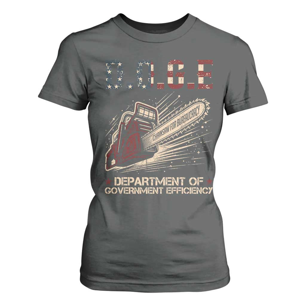 Chainsaw For Bureaucracy T Shirt For Women Funny DOGE USA Flag TS02 Dark Heather Print Your Wear