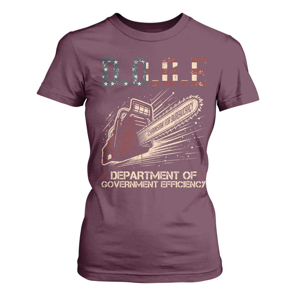 Chainsaw For Bureaucracy T Shirt For Women Funny DOGE USA Flag TS02 Maroon Print Your Wear