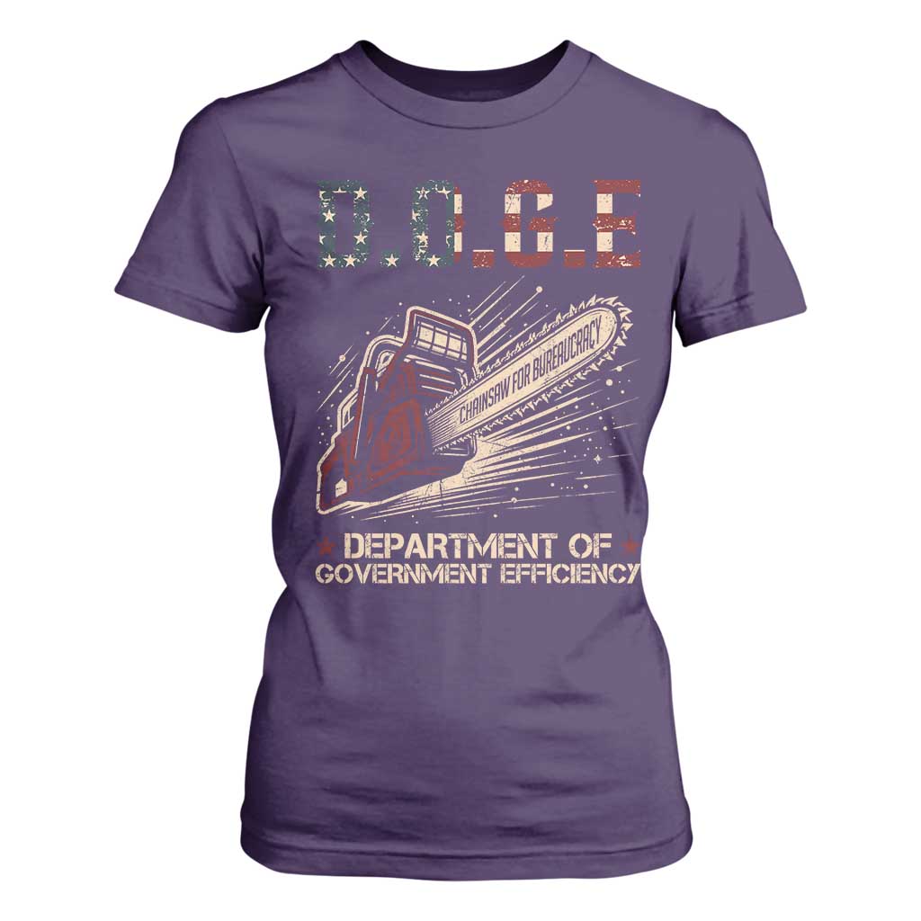 Chainsaw For Bureaucracy T Shirt For Women Funny DOGE USA Flag TS02 Purple Print Your Wear