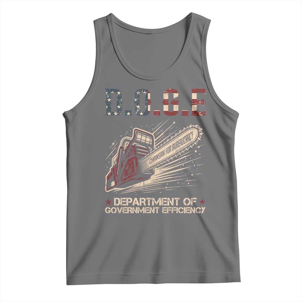 Chainsaw For Bureaucracy Tank Top Funny DOGE USA Flag TS02 Black Heather Print Your Wear