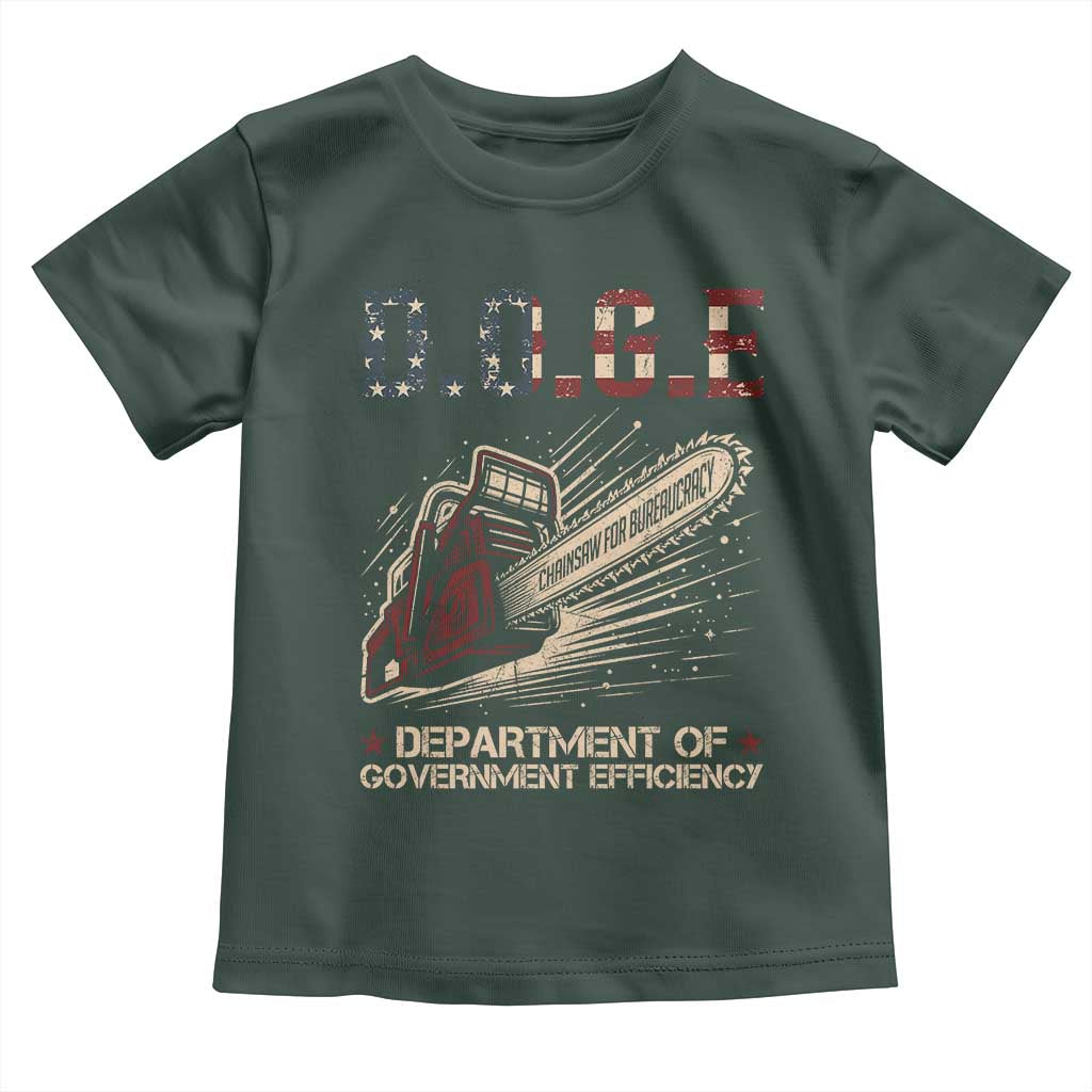 Chainsaw For Bureaucracy Toddler T Shirt Funny DOGE USA Flag TS02 Dark Forest Green Print Your Wear