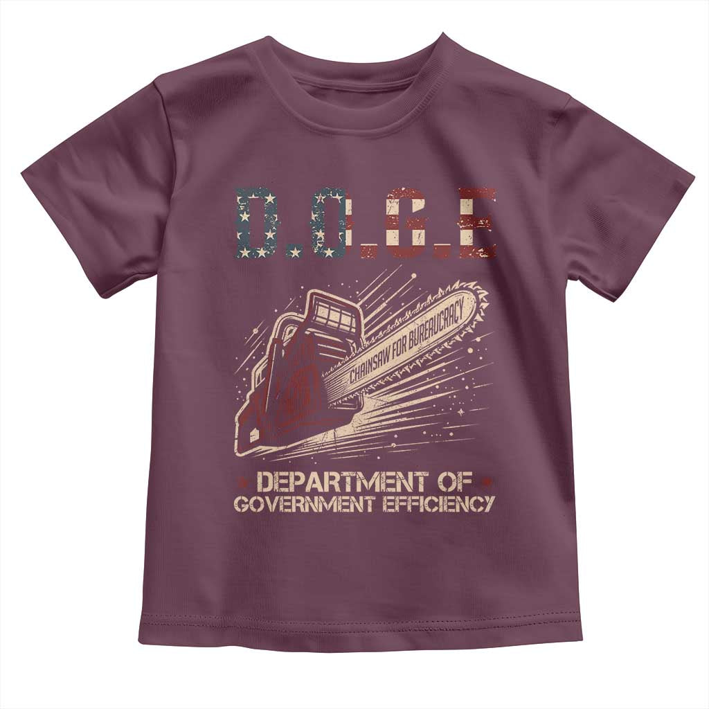 Chainsaw For Bureaucracy Toddler T Shirt Funny DOGE USA Flag TS02 Maroon Print Your Wear