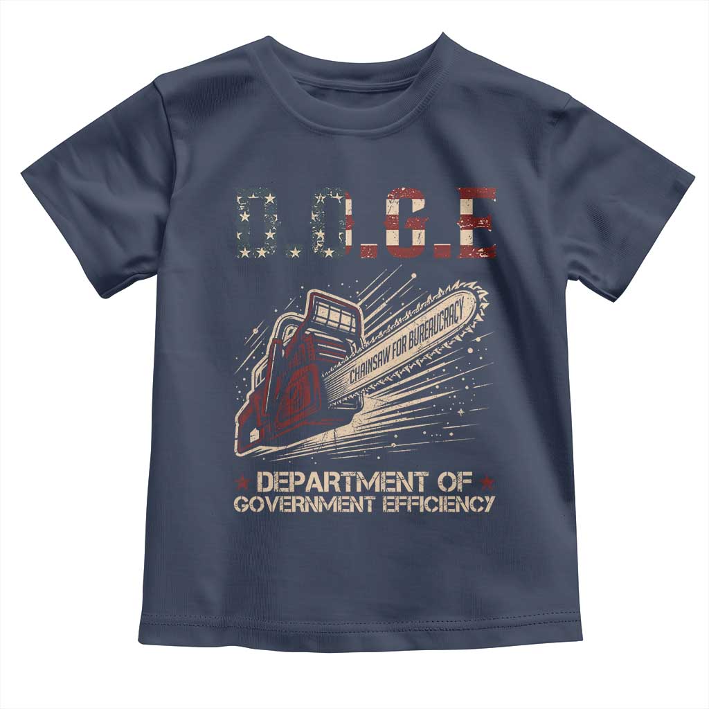 Chainsaw For Bureaucracy Toddler T Shirt Funny DOGE USA Flag TS02 Navy Print Your Wear