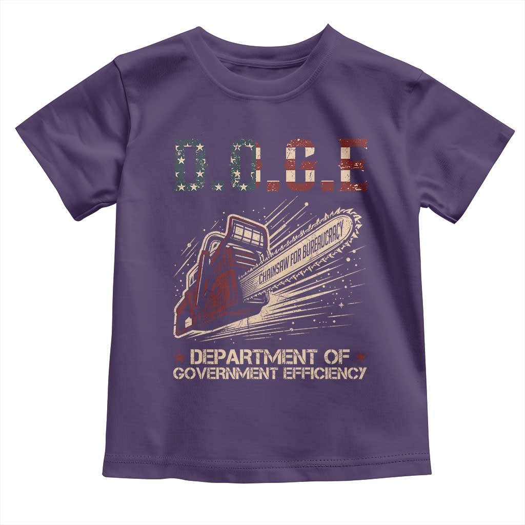 Chainsaw For Bureaucracy Toddler T Shirt Funny DOGE USA Flag TS02 Purple Print Your Wear
