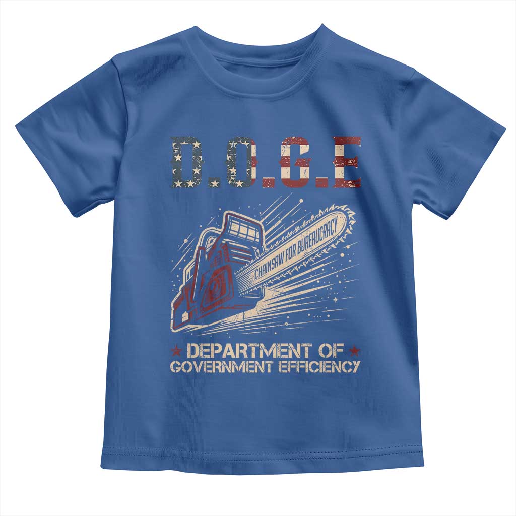 Chainsaw For Bureaucracy Toddler T Shirt Funny DOGE USA Flag TS02 Royal Blue Print Your Wear